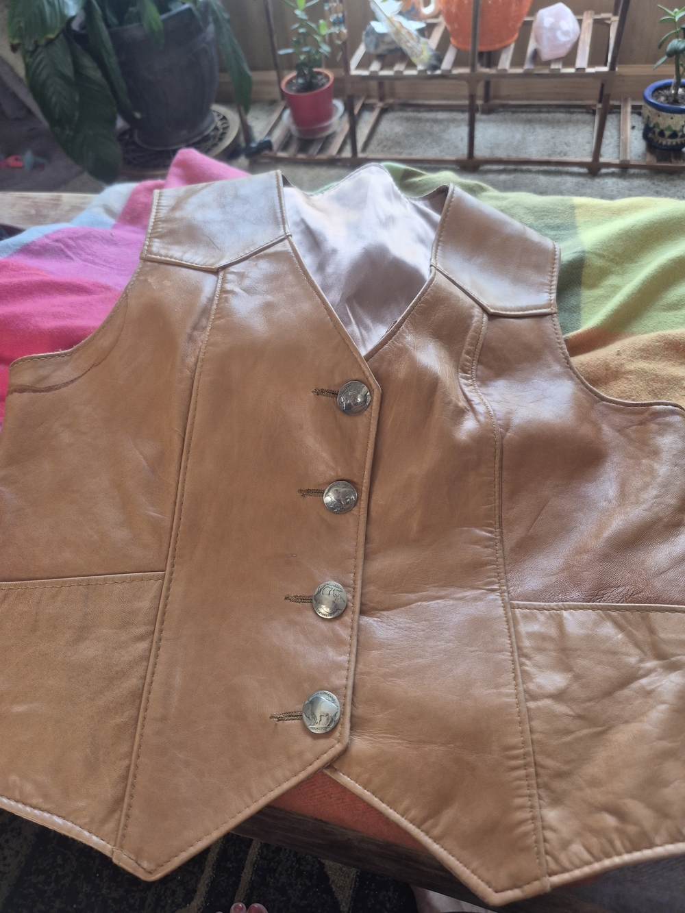 Vintage Tan Leather Vest - Women Jackets & Coats